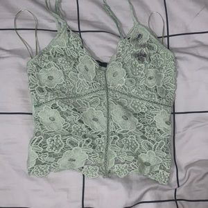 Green floral crop top